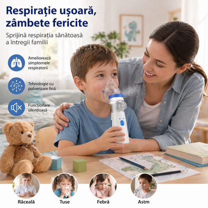 Nebulizator portabil ultrasunete JSL-W302 cu masca adult copil USB aparat aerosoli compact