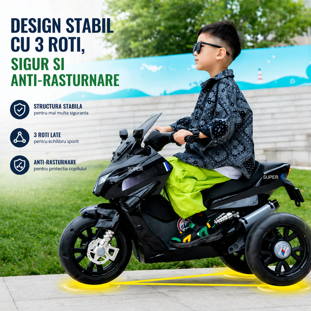 Motocicleta electrica copii 6V 2 motoare muzica lumini USB 2-7 ani Alb