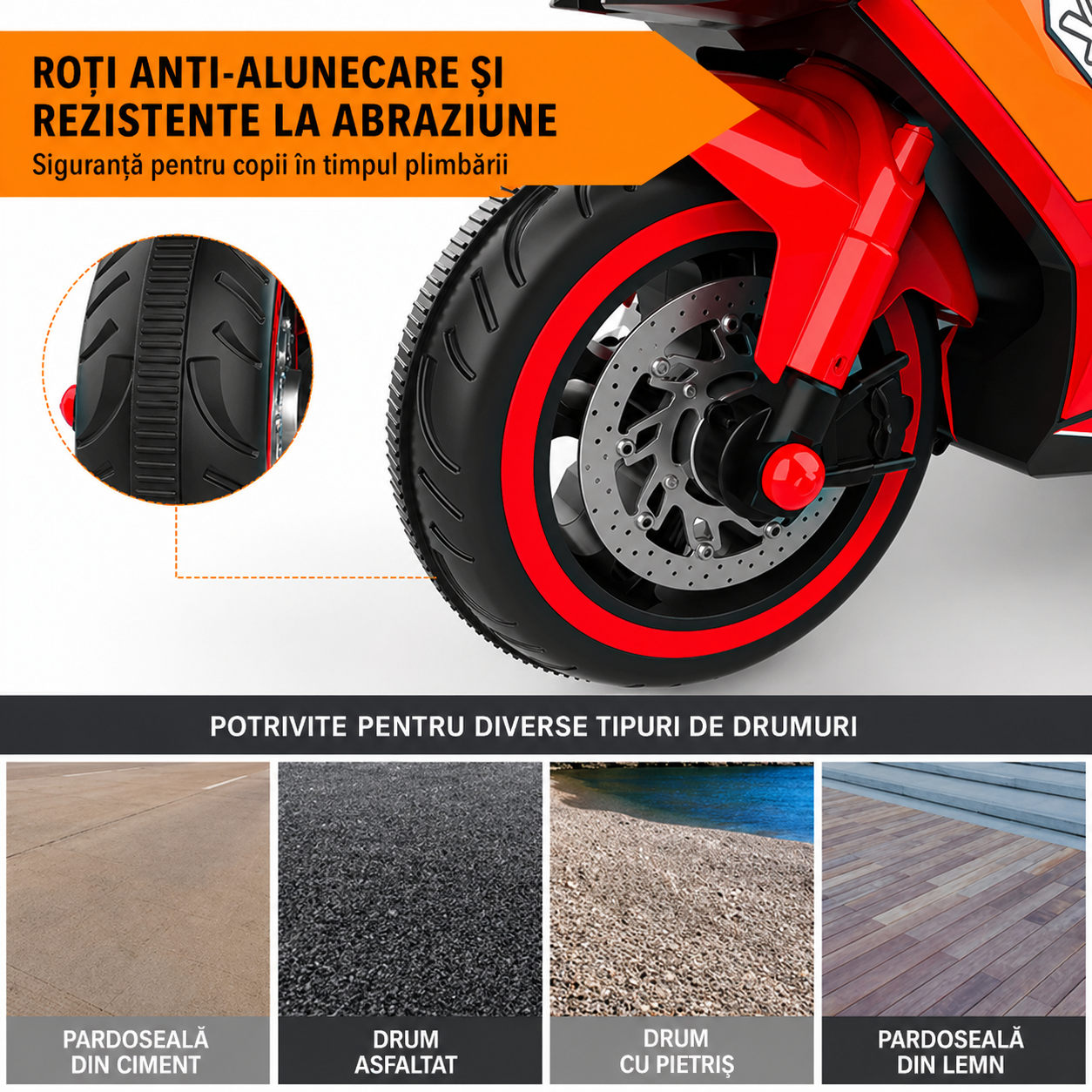 Motocicleta electrica copii 12V cu Bluetooth lumini roti LED 3-6 ani