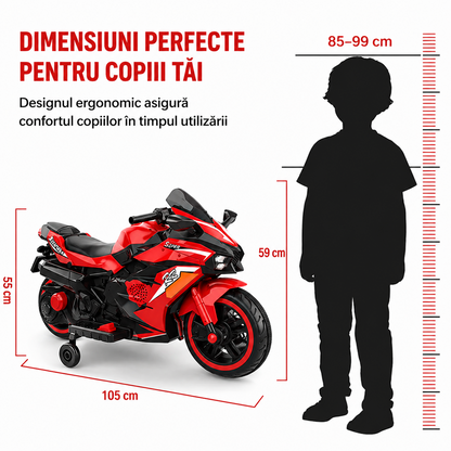 Motocicleta electrica copii 12V cu Bluetooth lumini roti LED 3-6 ani
