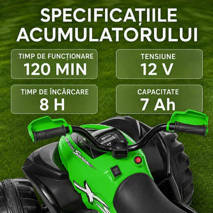 ATV electric copii 12V telecomanda 2 motoare 2 viteze lumini muzica 3-8 ani verde albastru