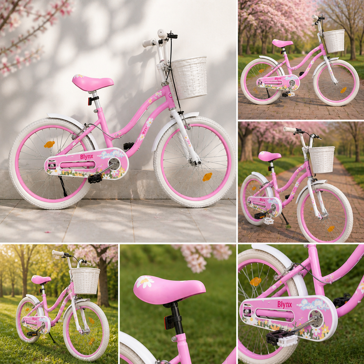 Bicicleta Retro copii 12 14 inch cu roti ajutatoare cosulet frana reglabila roz