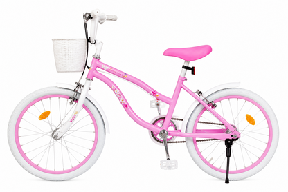 Bicicleta Retro copii 12 14 inch cu roti ajutatoare cosulet frana reglabila roz