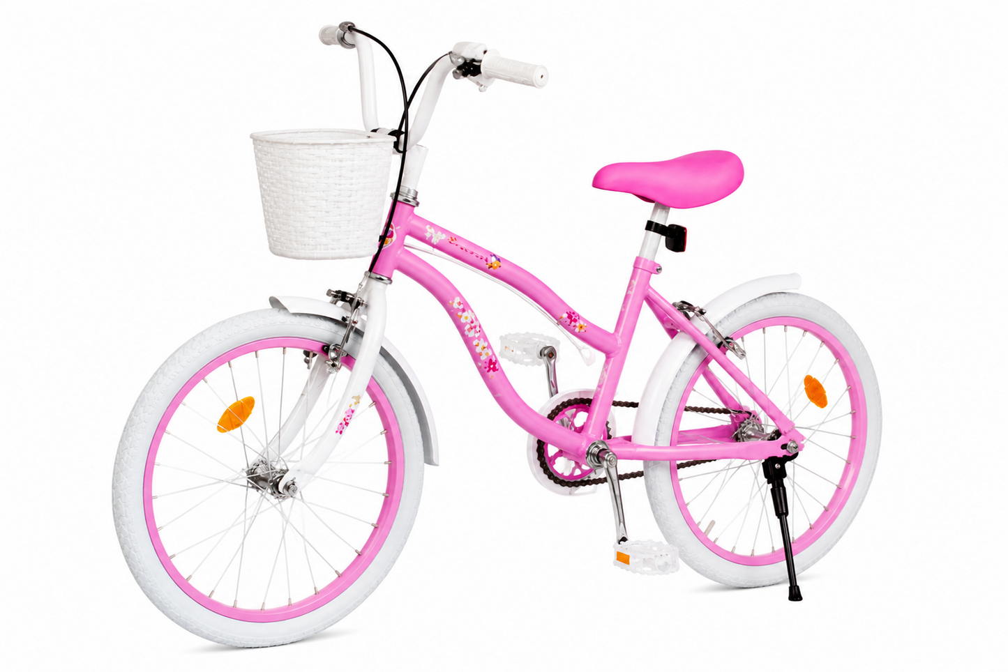 Bicicleta Retro copii 12 14 inch cu roti ajutatoare cosulet frana reglabila roz