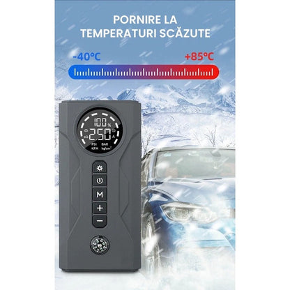 Jump Starter + compresor auto 2 în 1 TruckPower – 16000mAh, 2000A, lanternă și powerbank USB