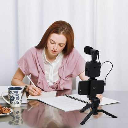 Kit Vlogging 4-în-1 KD4920 – Suport telefon, lampă LED, microfon, trepied & telecomandă