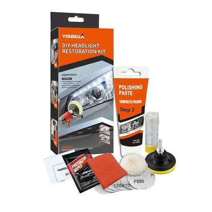 Kit polish faruri auto – discuri abrazive, pastă și bureți pentru restaurare faruri