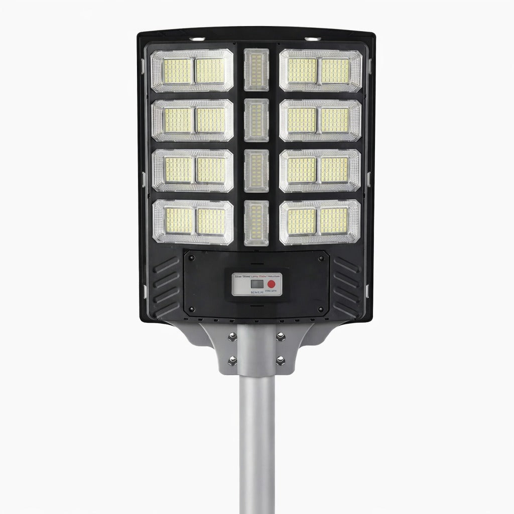 Lampă solară LED stradală 800W cu senzor mișcare, stâlp inclus, IP67, telecomandă
