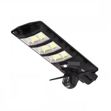 Lampă solară stradală LED 300W cu cameră 4G, rotativă, telecomandă și stâlp inclus