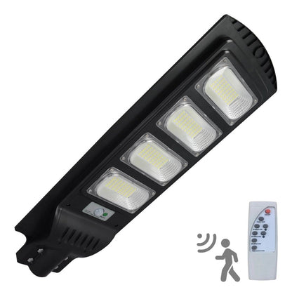 Lampă solară stradală 400W cu senzor mișcare, telecomandă și stâlp inclus, 224 LED