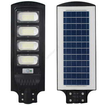 Lampă solară stradală 400W cu senzor mișcare, telecomandă și stâlp inclus, 224 LED