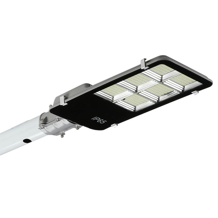 Lampa stradala solara Jortan 400W cu senzor miscare, telecomanda, stalp inclus + CADOU