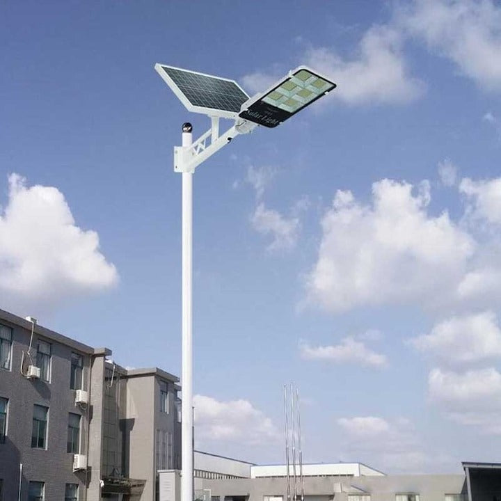 Lampa stradala solara Jortan 400W cu senzor miscare, telecomanda, stalp inclus + CADOU