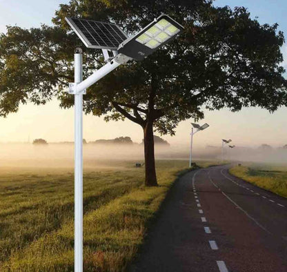 Lampa stradala solara Jortan 400W cu senzor miscare, telecomanda, stalp inclus + CADOU