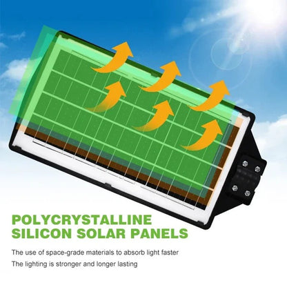 Lampă solară stradală triplă 1000W cu telecomandă, stâlp inclus, senzor mișcare, IP65