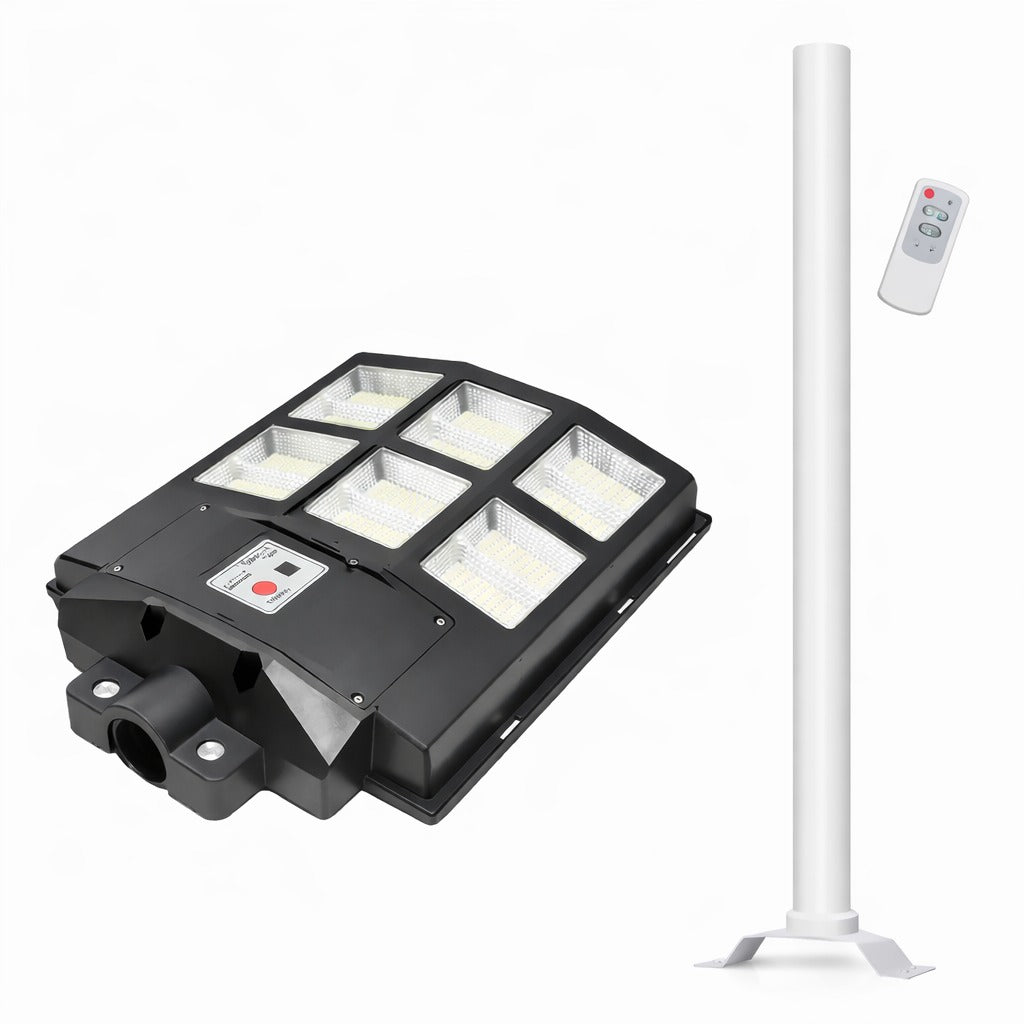 Lampă solară LED 600W cu senzor mișcare, panou 18W, stâlp inclus, LiFePO4, IP65