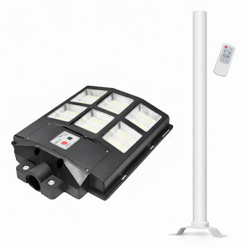 Lampă solară LED 600W cu senzor mișcare, panou 18W, stâlp inclus, LiFePO4, IP65