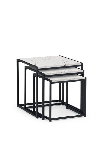 Set 3 Masute Patrate Suprapuse, Efect Marmura, Cadru Metalic Negru, 40 x 50 x 49.5 cm