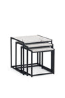 Set 3 Masute Patrate Suprapuse, Efect Marmura, Cadru Metalic Negru, 40 x 50 x 49.5 cm