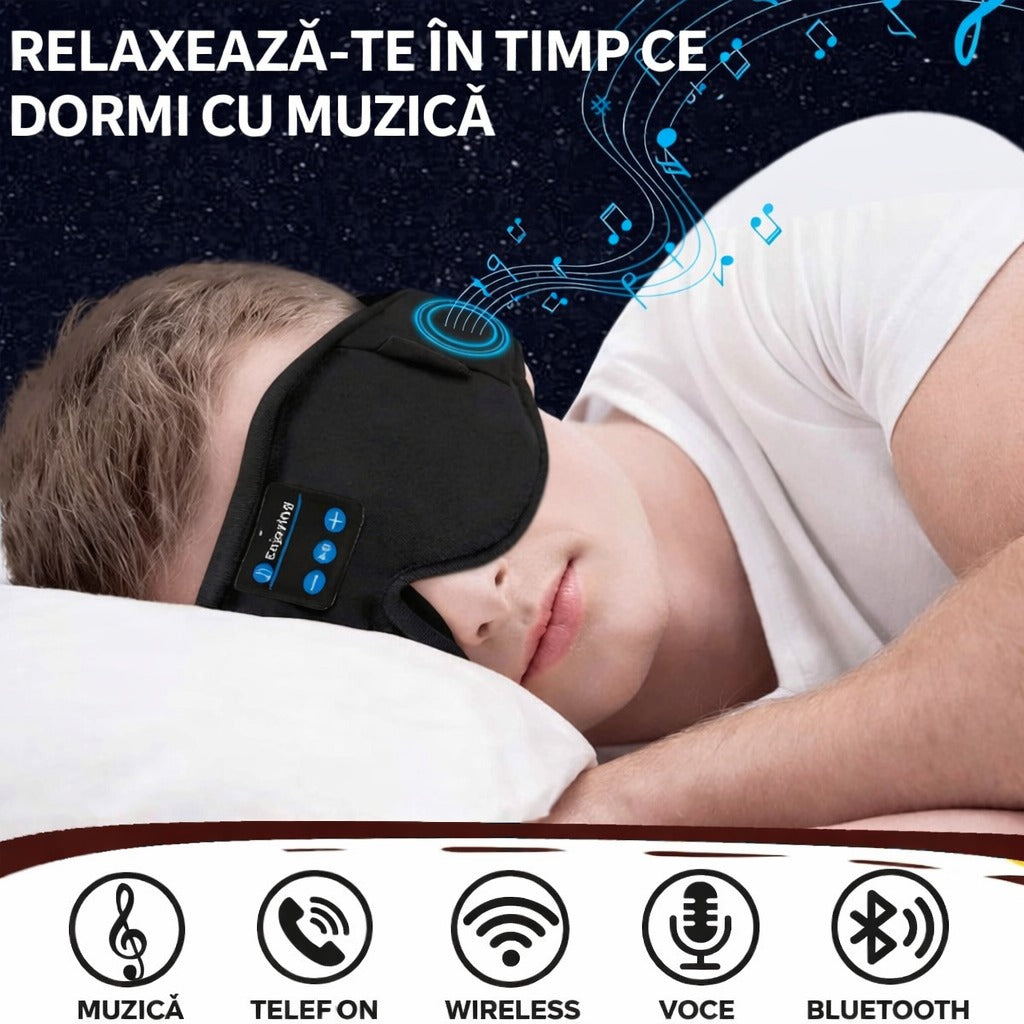 Mască de somn Bluetooth cu microfon, blackout total, ideală pentru relaxare și călătorii