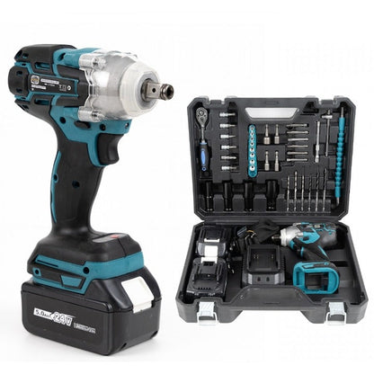 Trusă mașină de înșurubat cu impact – bormașină 36V, 2 acumulatori, 850Nm, 40 accesorii, albastru/negru