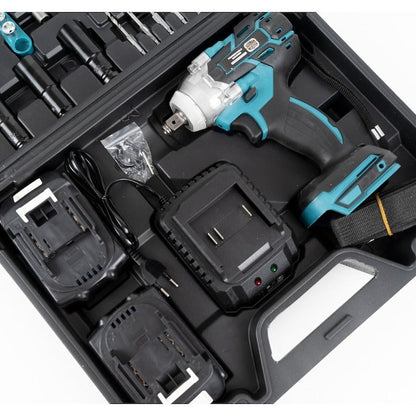Trusă mașină de înșurubat cu impact – bormașină 36V, 2 acumulatori, 850Nm, 40 accesorii, albastru/negru