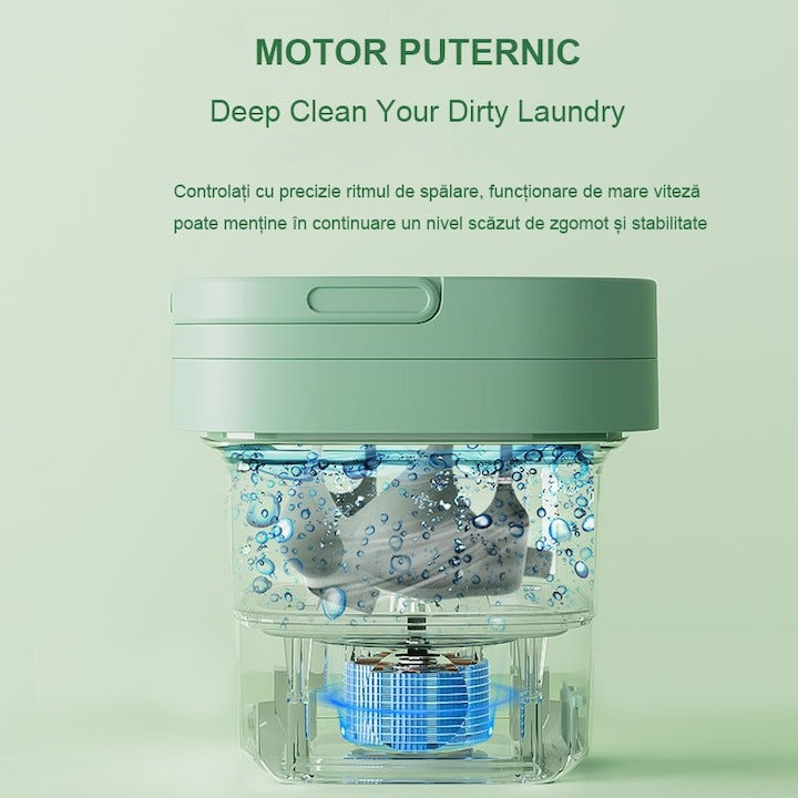 Mașină de Spălat Portabilă Pliabilă 6L cu Stoarcere, 3 Programe – Mini Washer pentru Camping, Călătorii, Verde