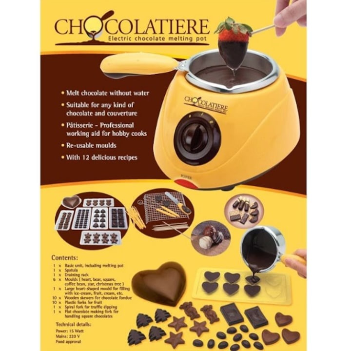 Aparat de topit ciocolată Chocolatiere 20W – Set fondue complet, accesorii incluse