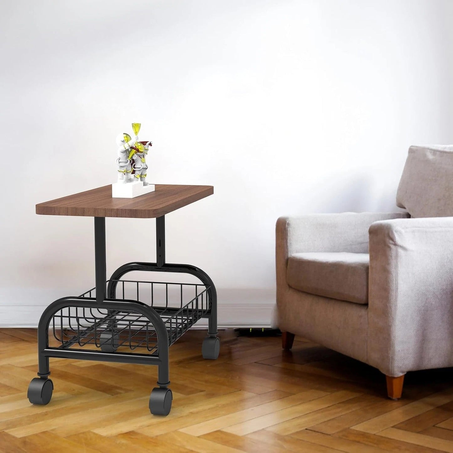 Măsuță modernă cu spațiu de depozitare, 2 niveluri, 43×30×54 cm, maro/negru