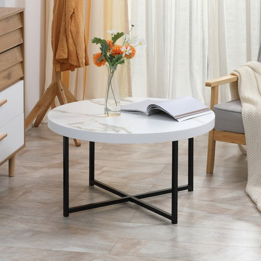 Masuta cafea rotunda moderna alba 80x45 cm MDF metal
