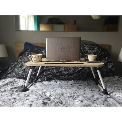 Masuta Laptop Pliabila Multifunctionala din Lemn cu Suport Pahar