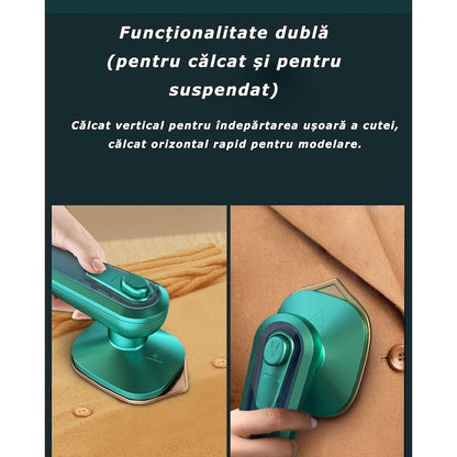 Mini fier de călcat portabil de mână – Încălzire rapidă, abur și uscat, Verde