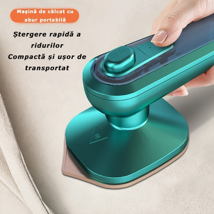 Mini fier de călcat portabil de mână – Încălzire rapidă, abur și uscat, Verde