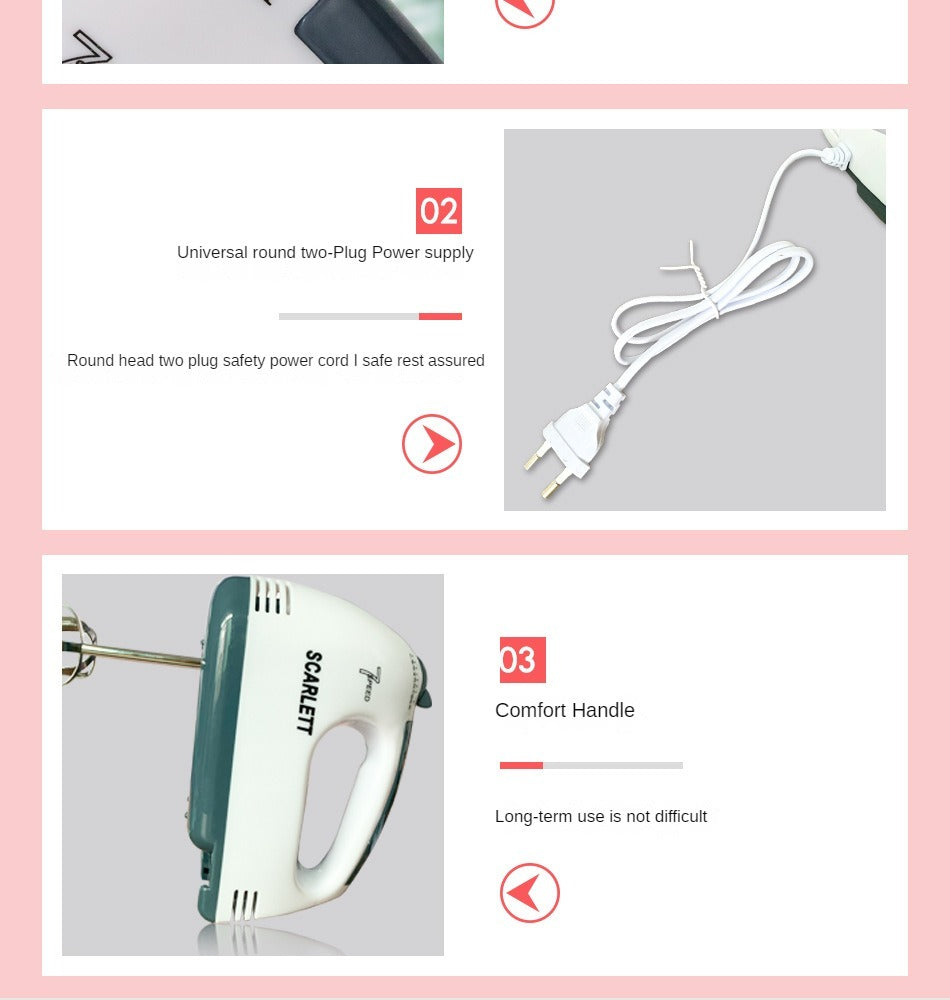 Mixer electric Scarlett 300W – 7 viteze, compact și silențios, Alb