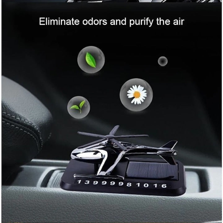 Odorizant Auto tip elicopter cu incarcare solara si suport numar de telefon pe magnet, baza antiderapanta