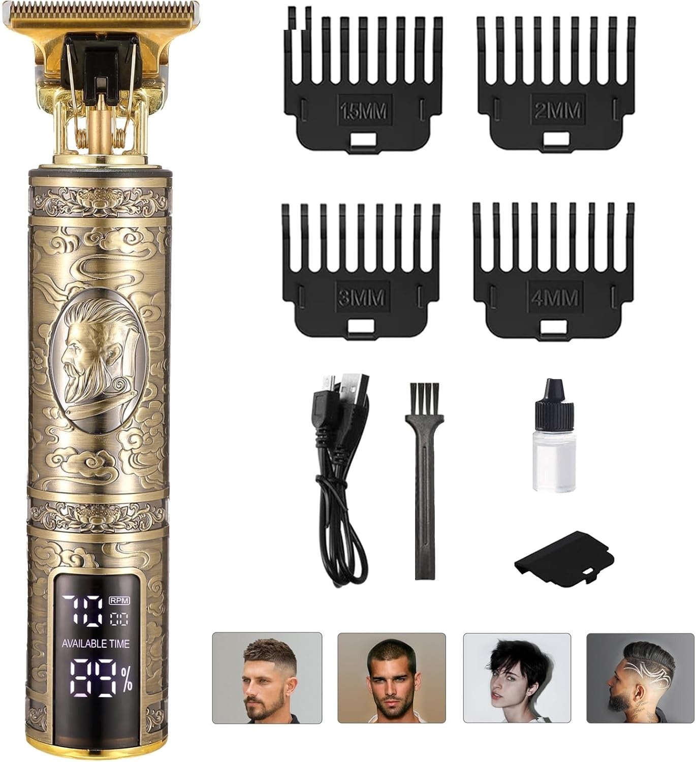 Pachet ofertă 1+1 GRATIS – Mașină de tuns Vintage T9 cu afișaj LED