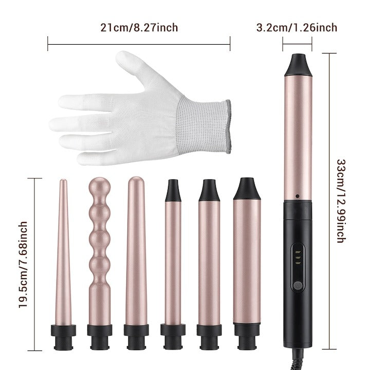 Ondulator păr 7 în 1 – 2 trepte temperatură 180-210°C, pentru păr uscat/ud