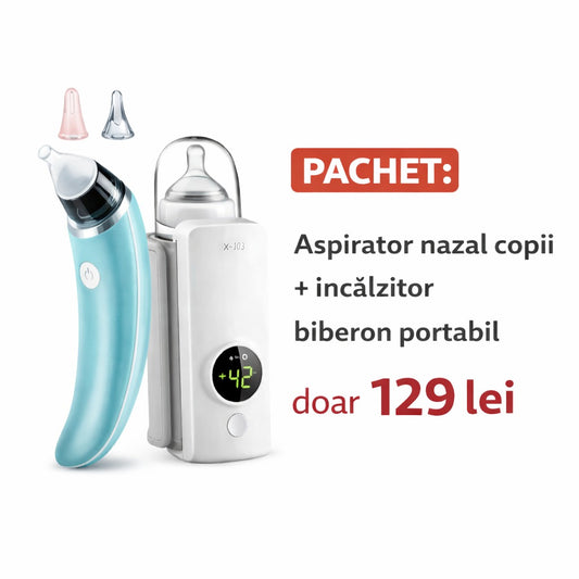 Pachet Bebe Aspirator Nazal Electric + Incalzitor Biberon Portabil USB – Doar 129 Lei