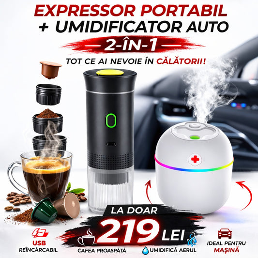 Umidificator Auto + Espressor Portabil 3 in 1 la doar 219 lei!