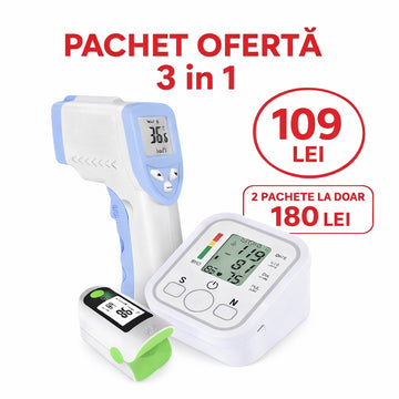 Pachet ofertă 3 în 1 – Tensiometru + Termometru + Pulsoximetru, doar 109 lei