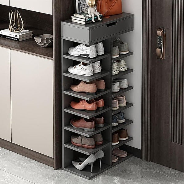 Pantofar Dublu 7 Etaje Gri – Dulap Încălțăminte Îngust și Spațios