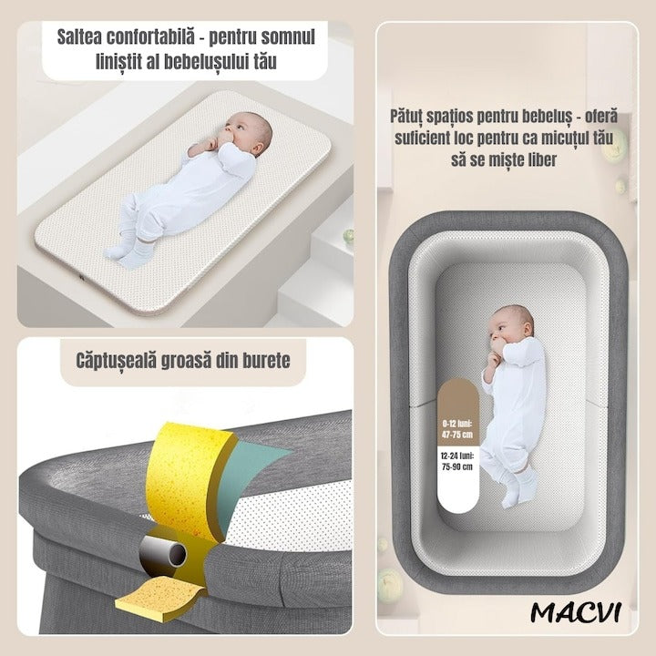 Patut pliabil bebelusi cu leganare 3 trepte inclinare cos depozitare