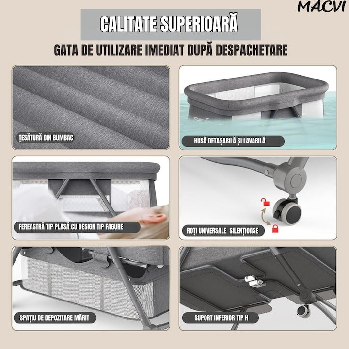 Patut pliabil bebelusi cu leganare 3 trepte inclinare cos depozitare