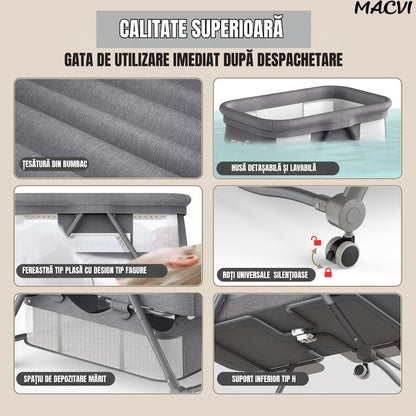 Patut pliabil bebelusi cu leganare 3 trepte inclinare cos depozitare