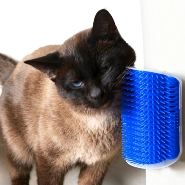 Perie masaj și curățare blană pisici cu Catnip – montaj pe colțuri, 8.5x12.5 cm