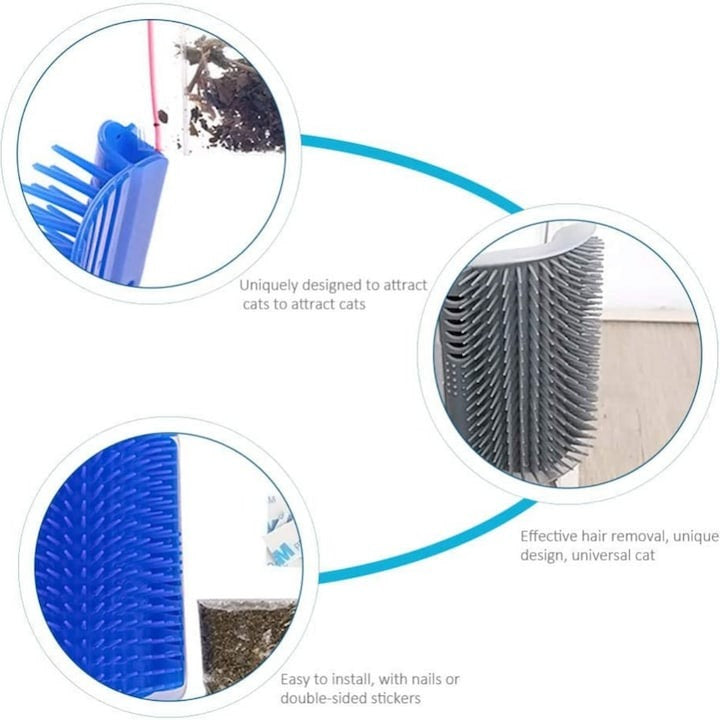 Perie masaj și curățare blană pisici cu Catnip – montaj pe colțuri, 8.5x12.5 cm