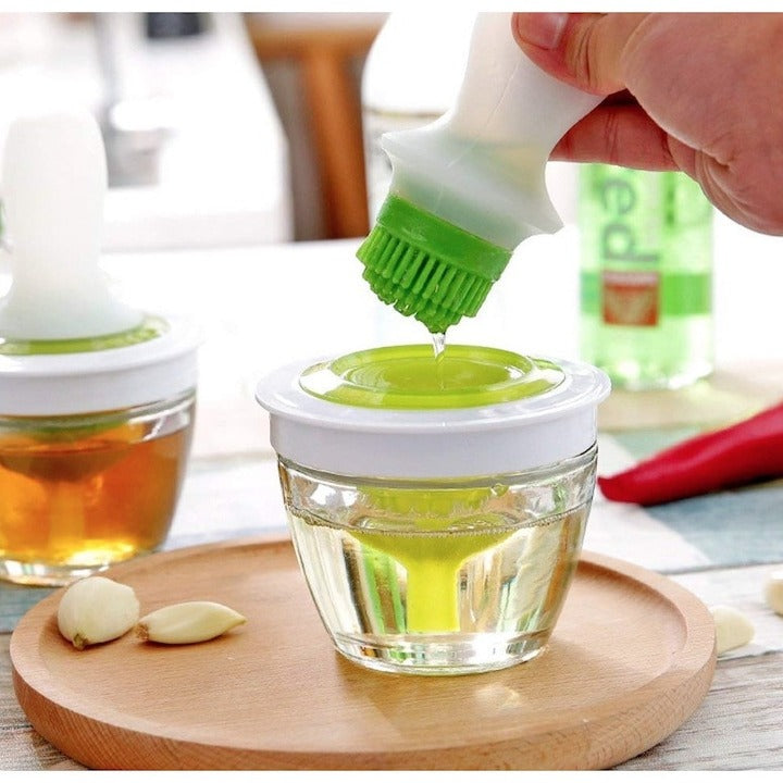 Set perie silicon cu borcan sticlă 150 ml – Rezistentă la căldură, anti-picurare