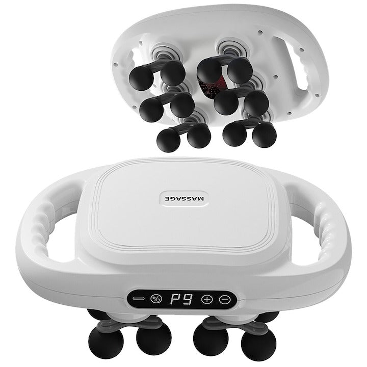 Pistol de Masaj Deep Tissue cu 12 Capete, 9 Moduri & 9 Viteze – Aparat Fascia 15W, Alb