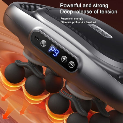 Pistol de Masaj Deep Tissue cu 12 Capete, 9 Moduri & 9 Viteze – Aparat Fascia 15W, Alb