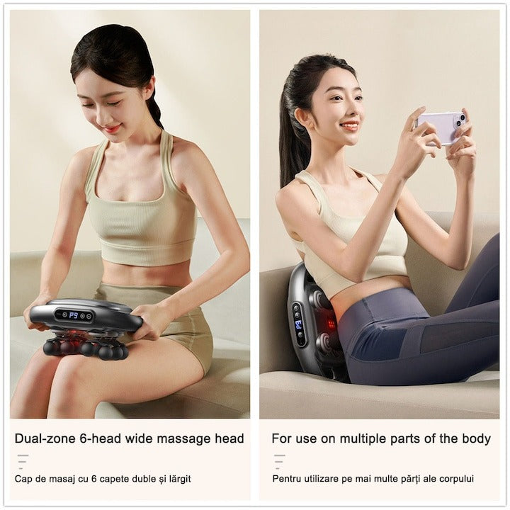 Pistol de Masaj Deep Tissue cu 12 Capete, 9 Moduri & 9 Viteze – Aparat Fascia 15W, Alb